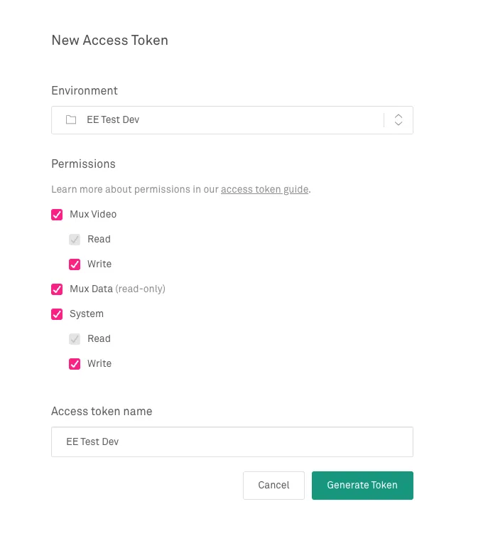 create access token in Mux